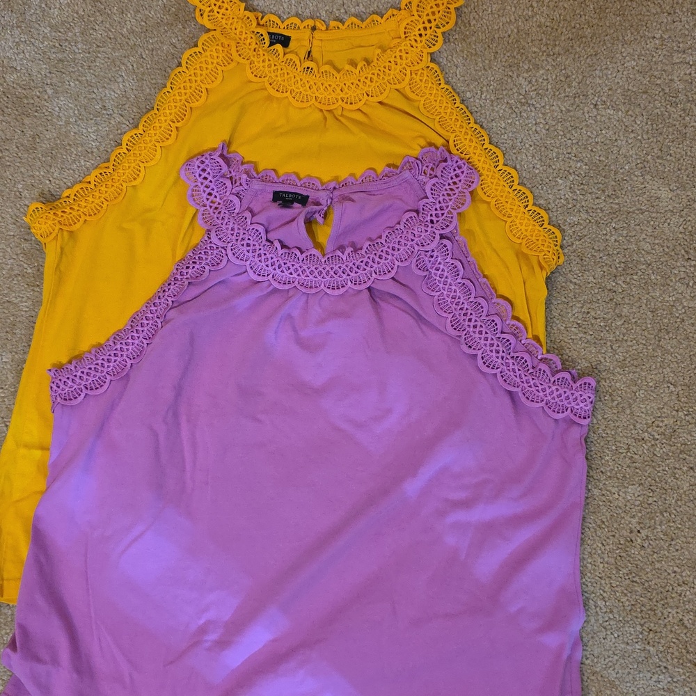 Talbots Petite Crochet Lace Trim Camisole Tank Top Bundle 2pc‎ Mustard & Purple